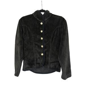 True Grit Brown Fleece Button Up Jacket Short Crop Shaggy Cozy Teddy Medium